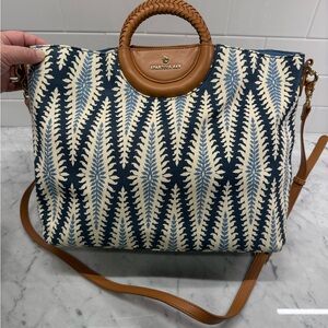 Spartina 449 Navy and Cream Tote with Tan Accents